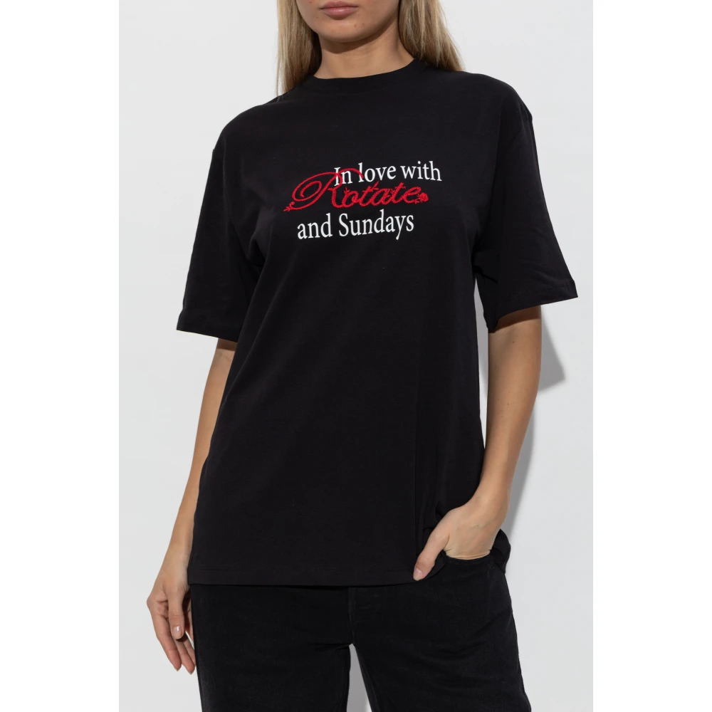 Rotate Birger Christensen T-shirt met Logo Black Dames