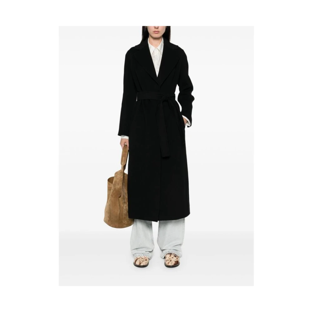 Max Mara Zwarte Wollen Jas met Revers Black Dames