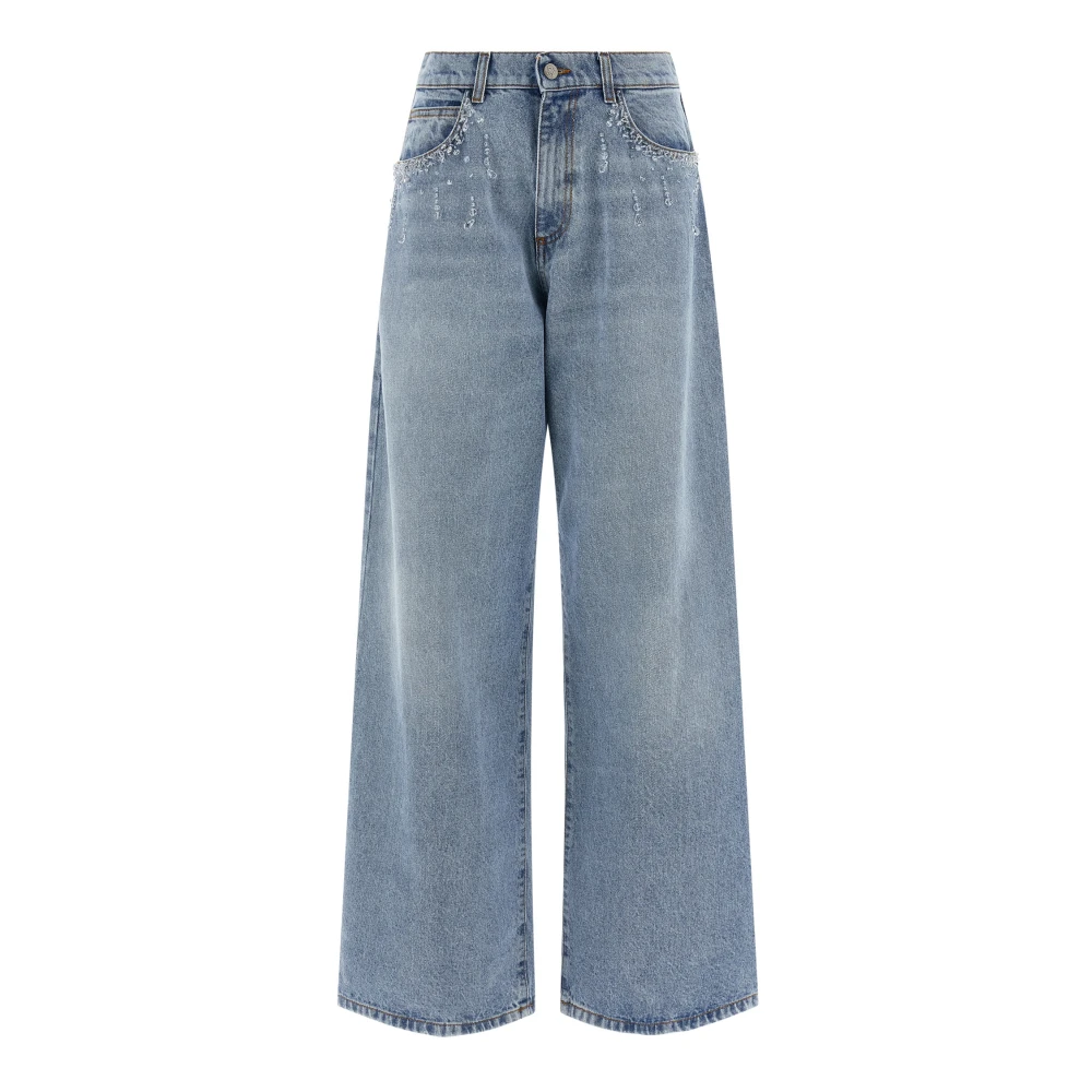 Giuseppe Di Morabito Blue Wide Jeans, Female, W25, Crystal-Embellished High-Rise Wide-Leg Jeans