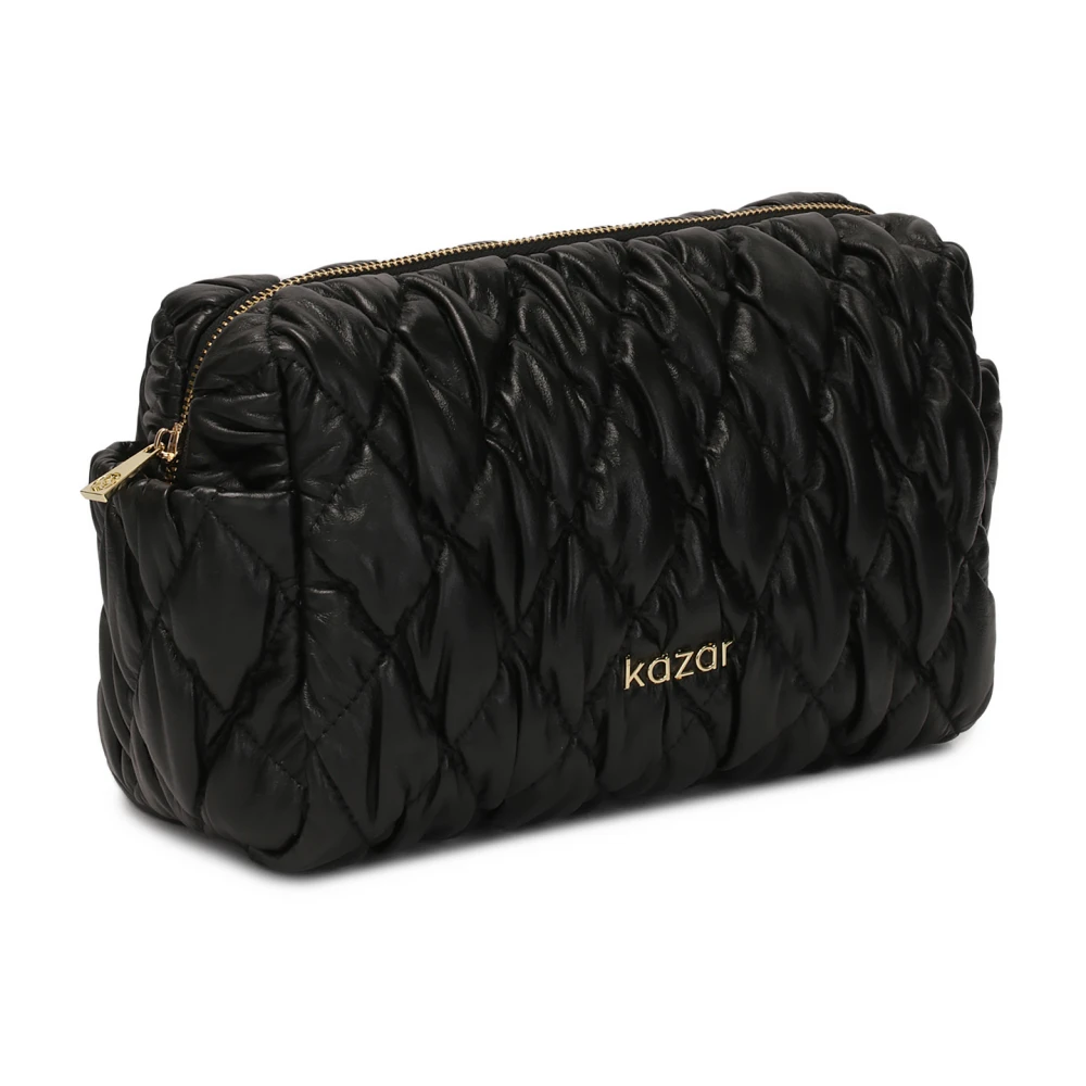 Kazar Zwarte leren make-uptas met quilten Black Heren