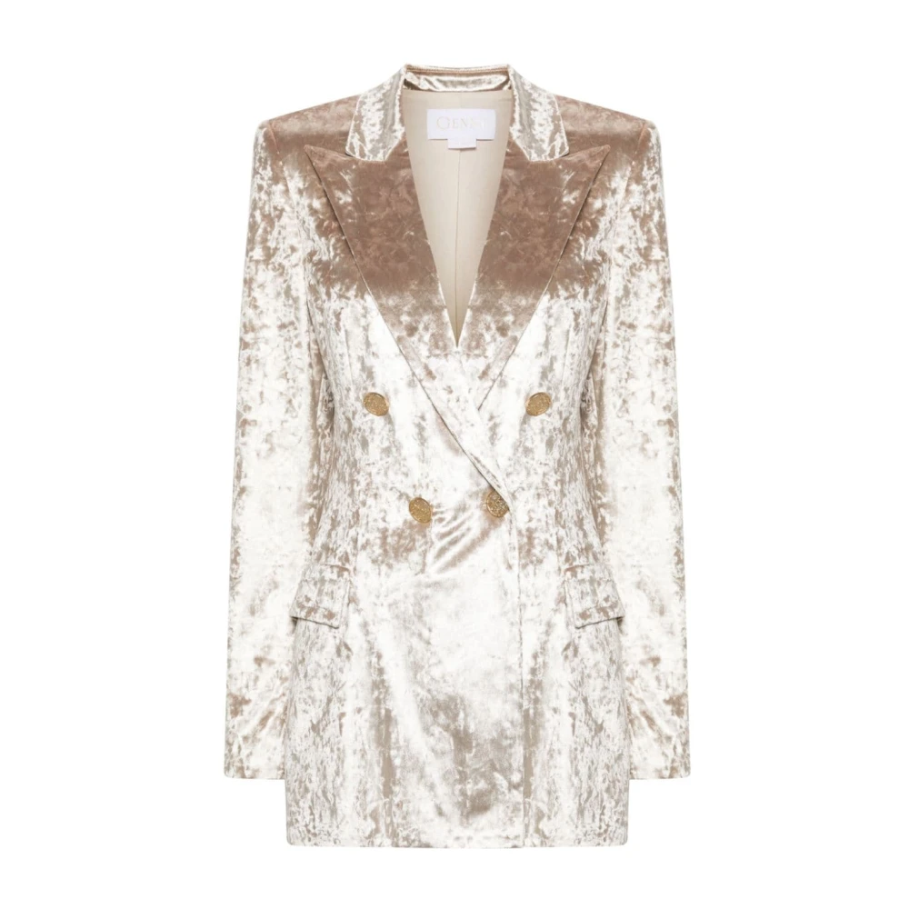 Genny Fluwelen Double-Breasted Jas Ivoor Wit Beige Dames