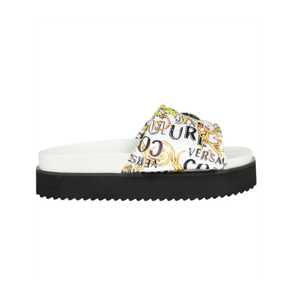 Versace Jeans Couture Vita Satin Logo Couture Sliders - Storlek 38 White, Dam