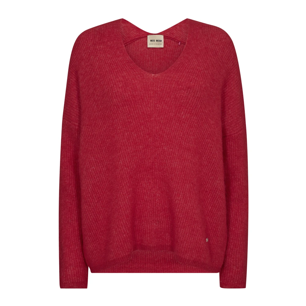 MOS MOSH Zachte V-Hals Gebreide Trui Chinese Rood Red Dames