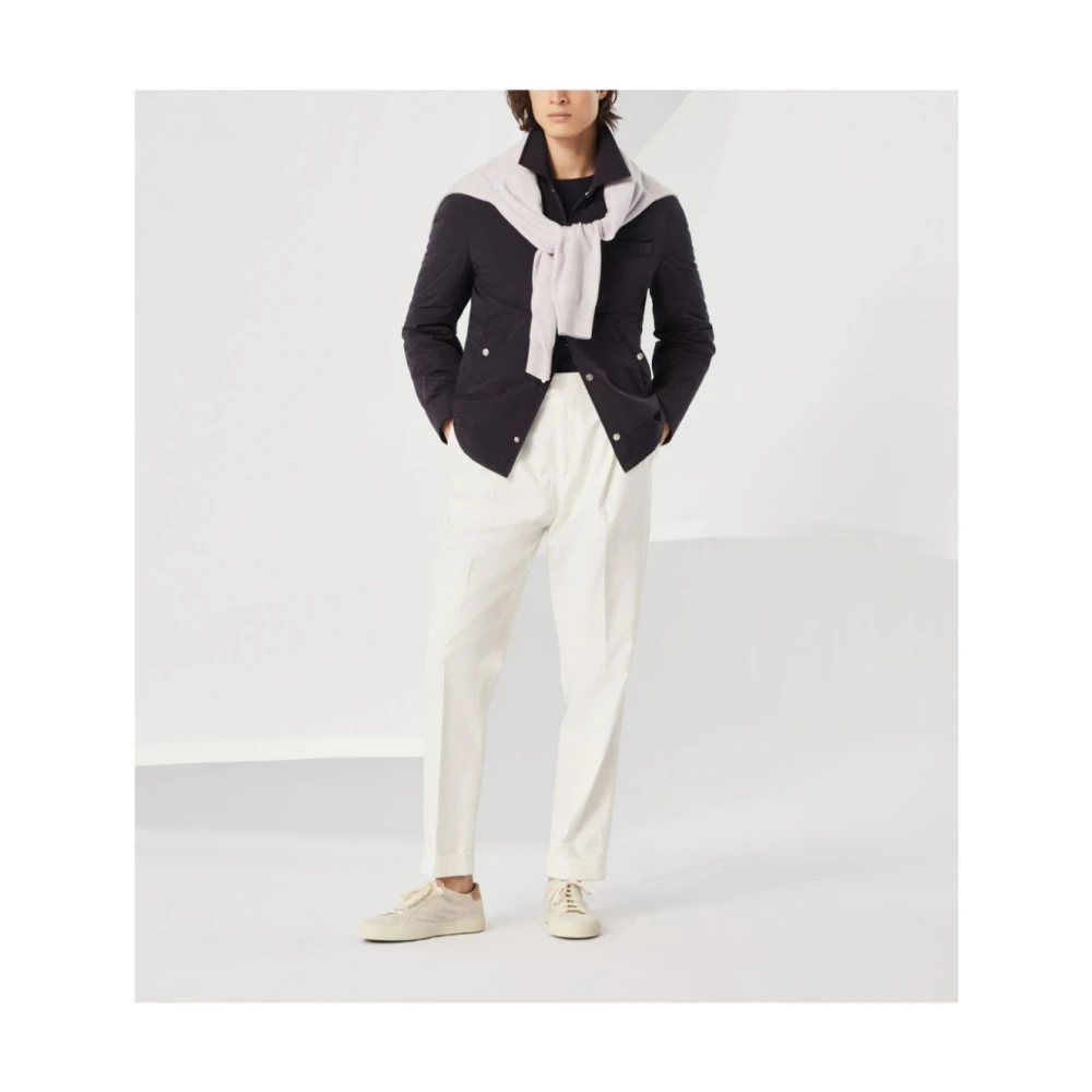 BRUNELLO CUCINELLI Blauwe gewatteerde jas met overhemdkraag Blue Heren