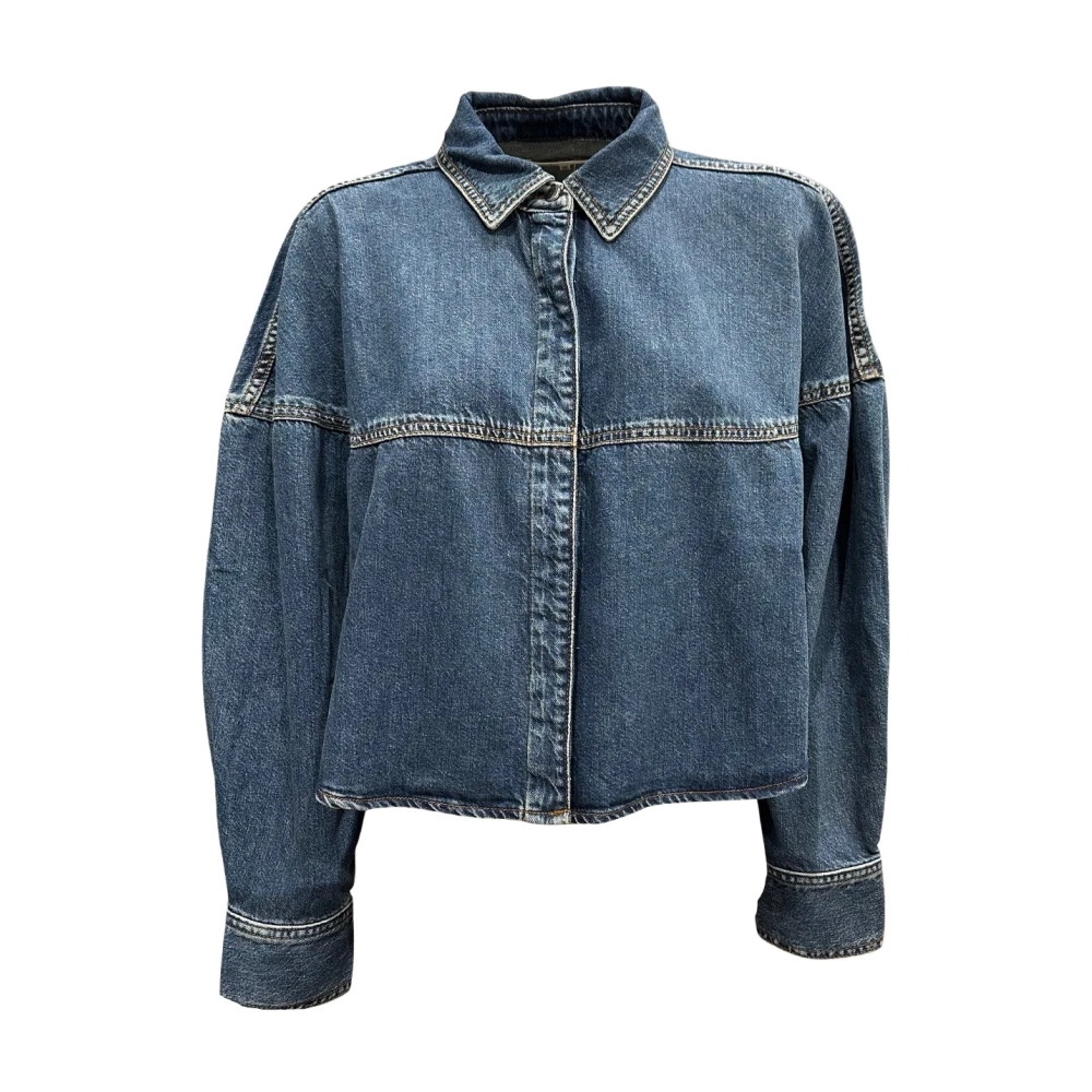 Frame Bubble Shirt Denim Jack Kort Contrast Stiksel Blue Dames
