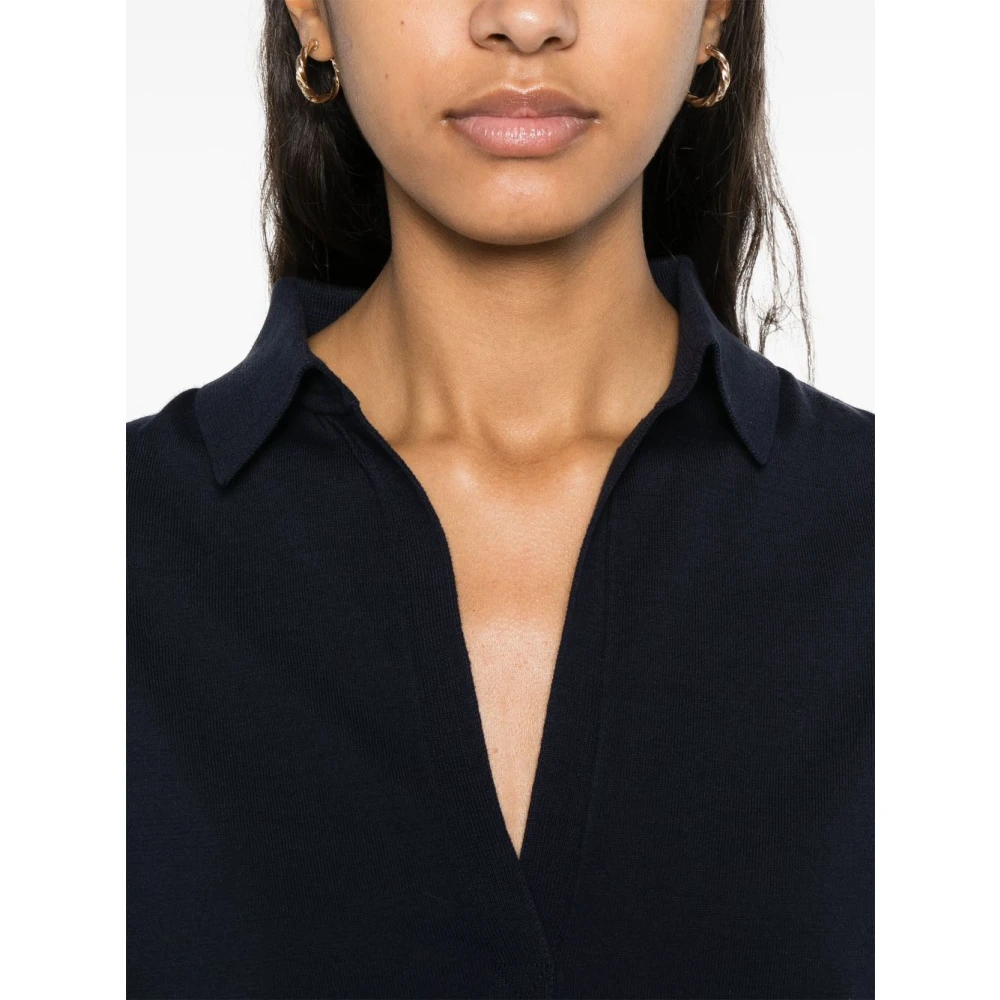 Semicouture Blauwe V-hals Drop Shoulder T-shirt Blue Dames