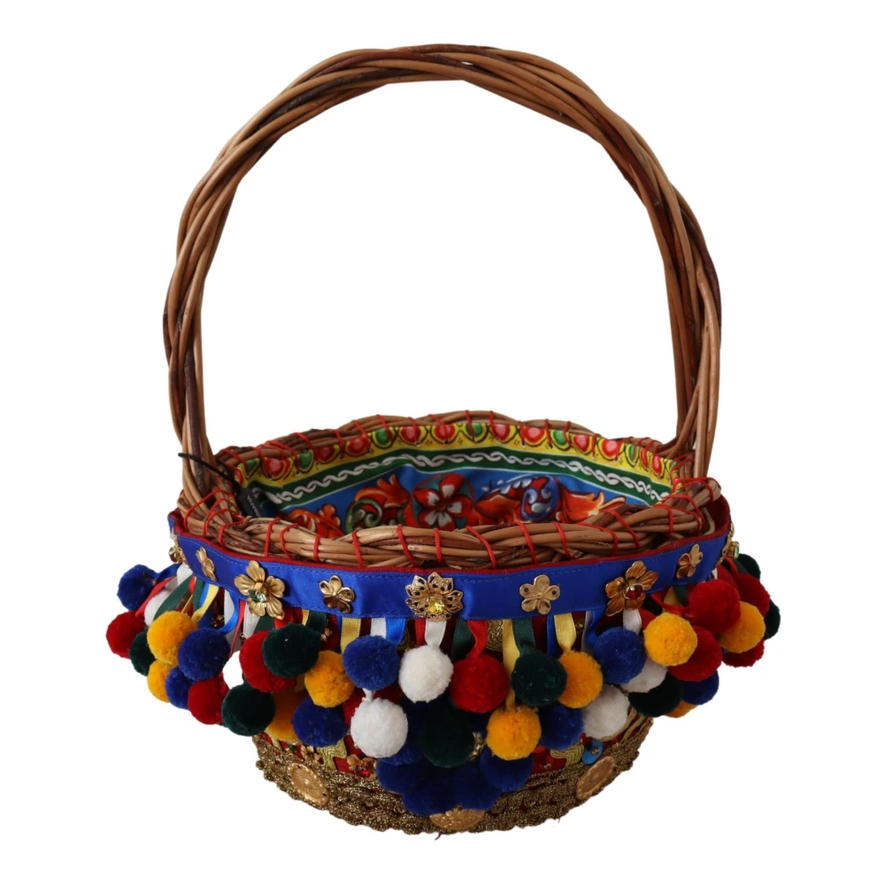Dolce & Gabbana Women's Black Multicolor Embellished Agnese Basket Tote Bag