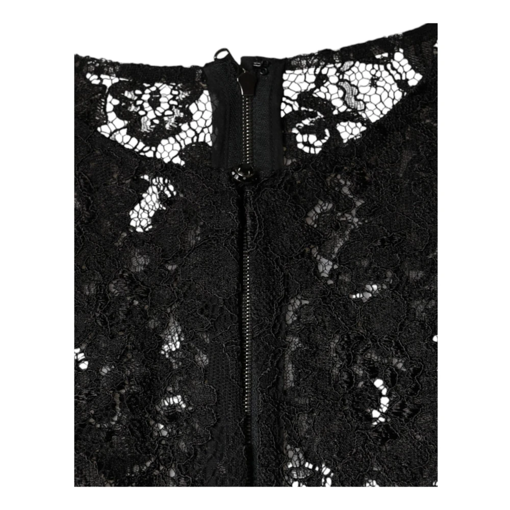 Dolce & Gabbana Zwarte Kant Lange Mouw Top met Rits Black Dames