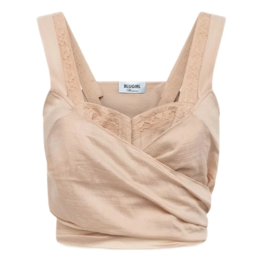 Blugirl Women's Beige Sleeveless Tops, S, Lyocell And Lace Top