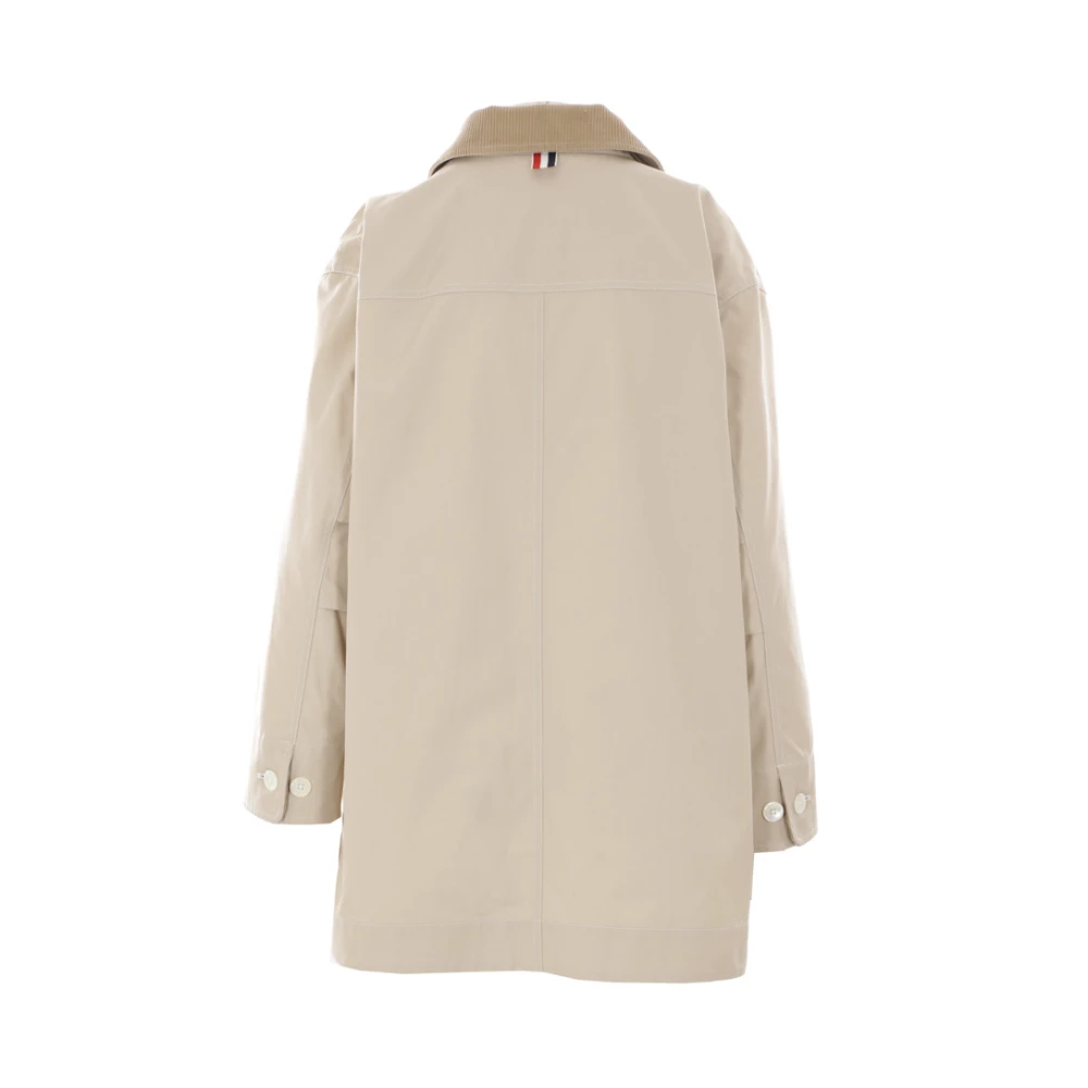 Thom Browne Beige Technische Katoenen Jas met Fluweel Kraag Beige Dames