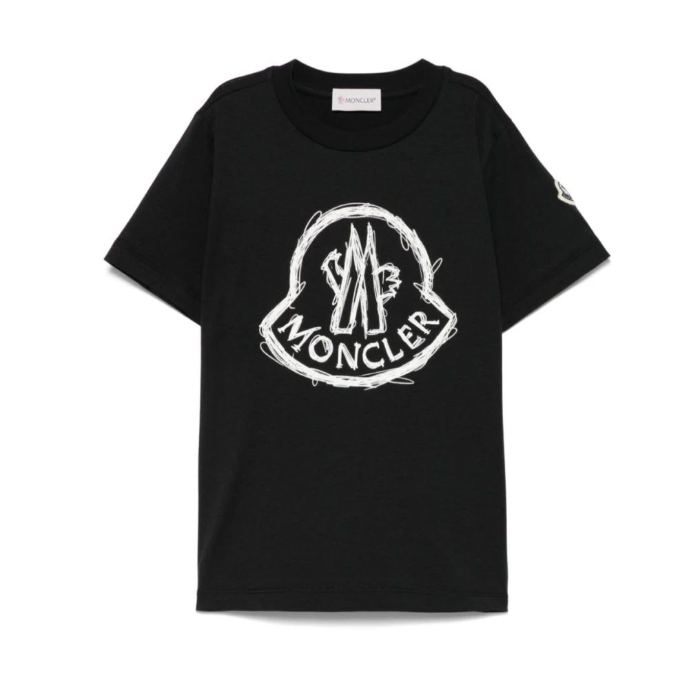 Moncler Black Kids Short Sleeve T-Shirts, Male, 10 Y, Logo Cotton T-Shirt