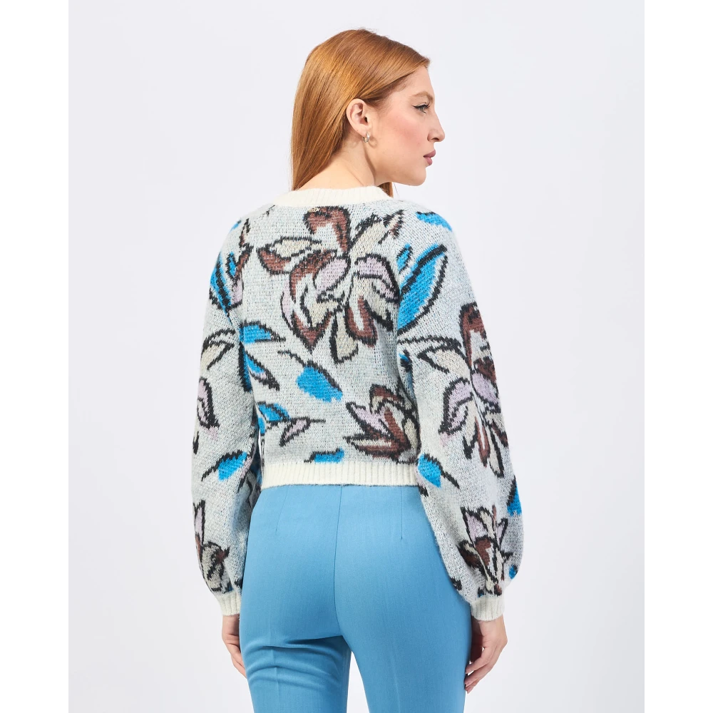 Gaudi Witte Bloemen Jacquard Cardigan Sweater Multicolor Dames
