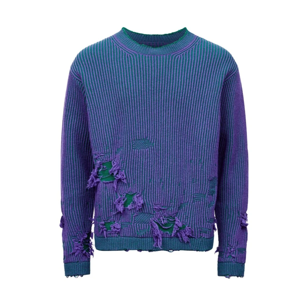 MM6 Maison Margiela Gedistresseerde Wollen Crew Neck Trui Blue Heren