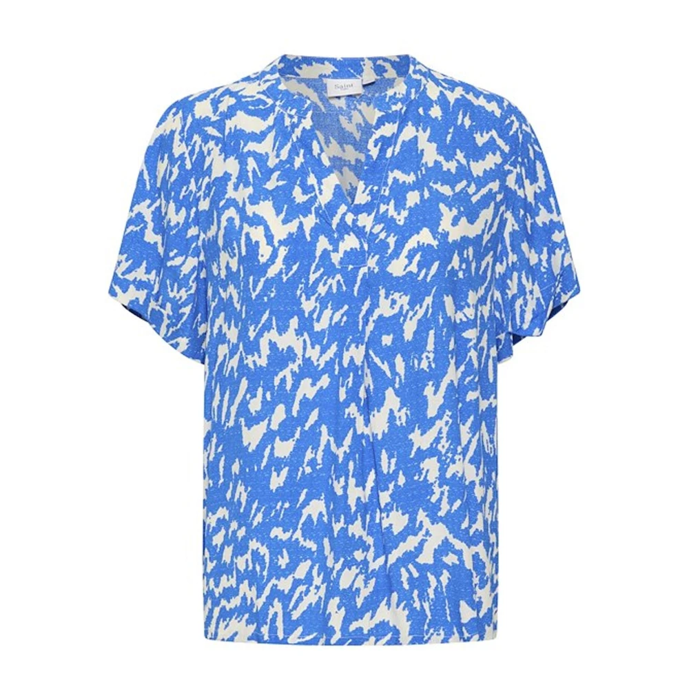 Saint Tropez Women's Blue Blouses, 2XL, Nature Strokes Top