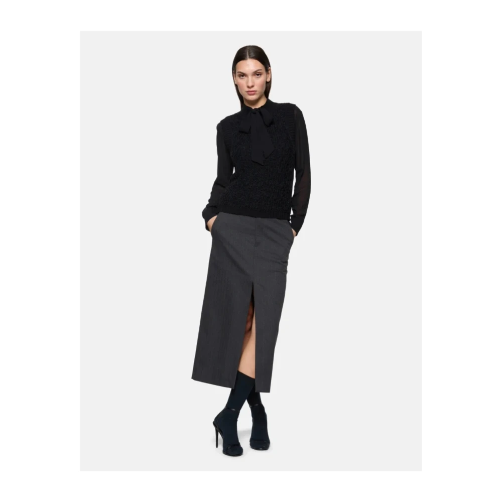 Dondup Wollen en katoenen kokerrok Black Dames