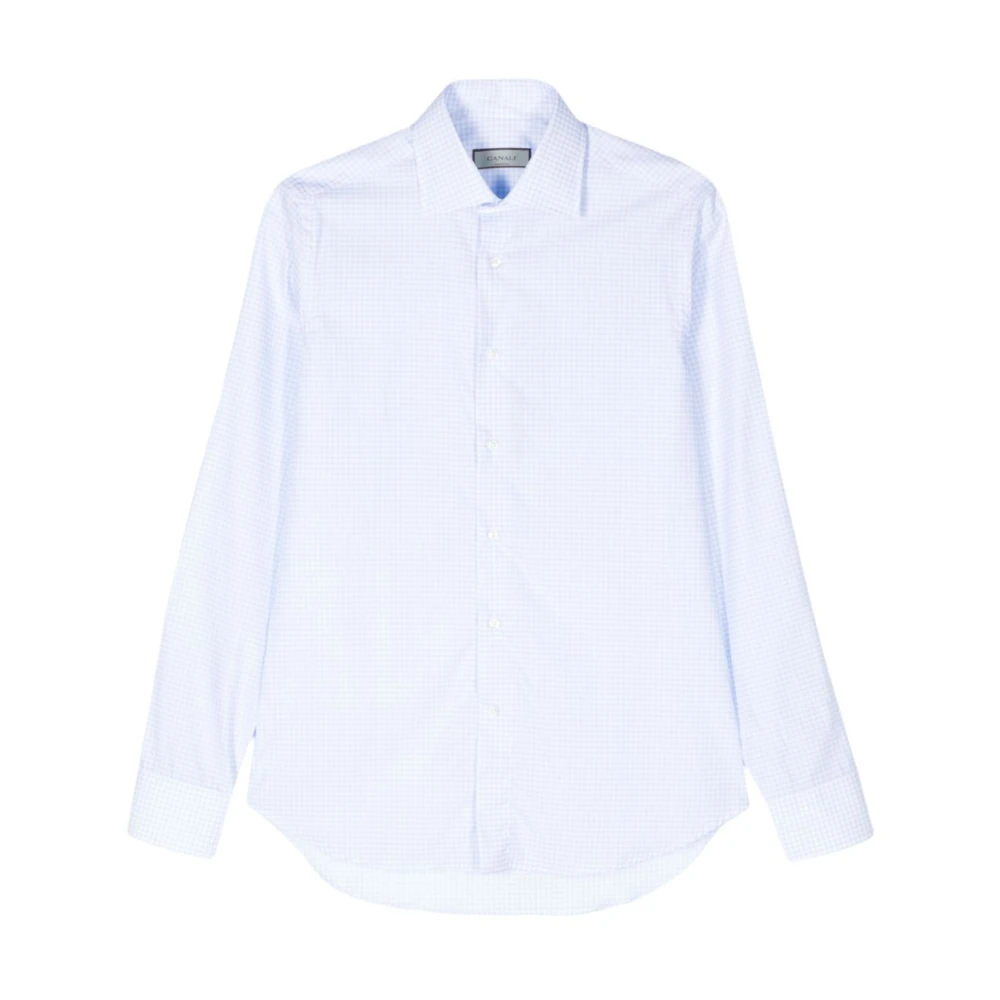 Canali Lichtblauw Gingham Geruite Overhemd White Heren