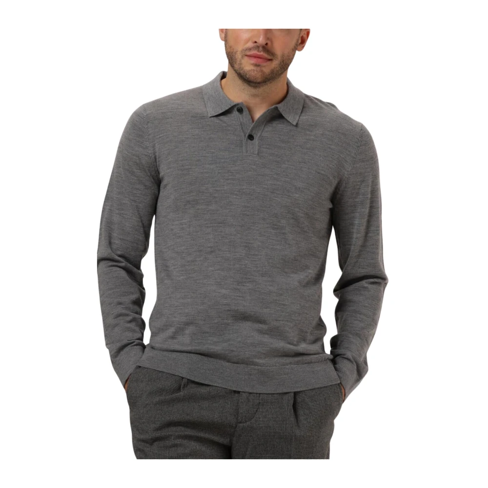 Selected Homme Merino Polo Gebreide Trui Gray Heren