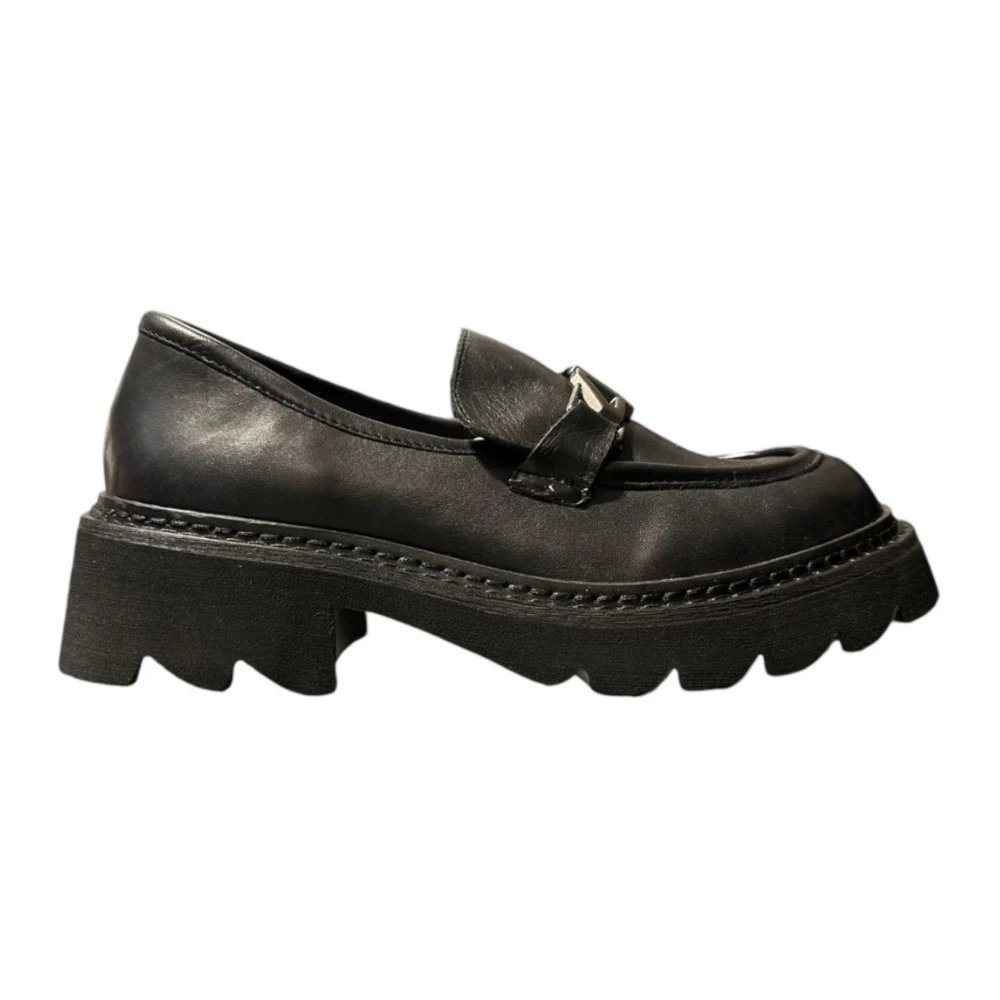 Paciotti Zwarte leren mocassin met metalen logo Black Dames