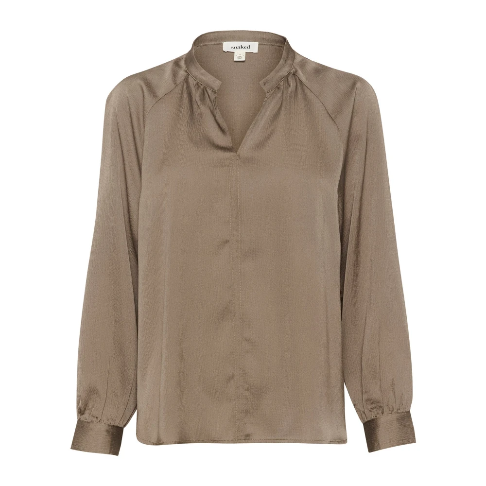 Soaked In Luxury Women's Brown Blouses, Xl, Elegant Blouse With V-Neck Silhouette