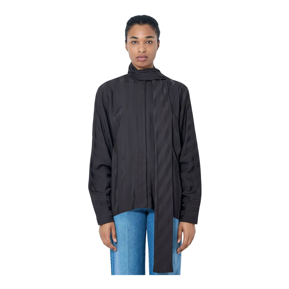 Sportmax Striped Tie-Neck Blouse - Female - Blouses - Black - 2XS - Blouses & Shirts