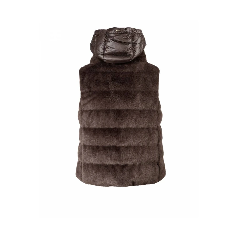 Herno Mouwloos Gewatteerd Vest van Nepbont Brown Dames