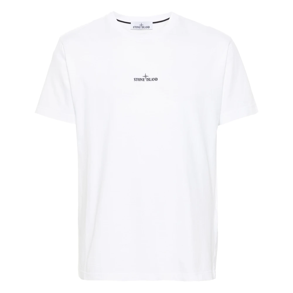 Stone Island Katoenen Jersey T-shirt met Institutioneel Vier Ontwerp White Heren