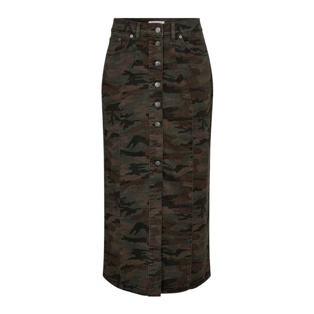 Co'couture Women's Green Denim Skirts, L, Camouflage Denim Skirt With High Waist