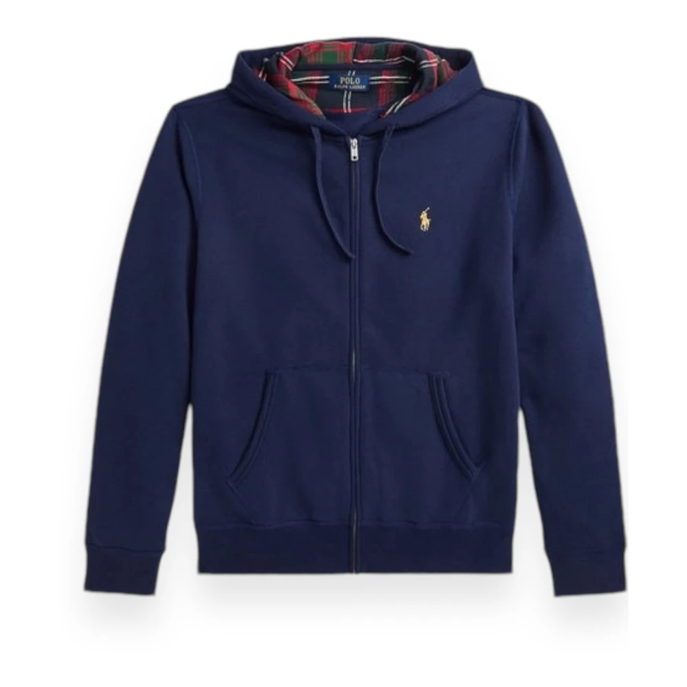 Polo Ralph Lauren Hoodie met rits en geruite capuchonvoering Blue Heren