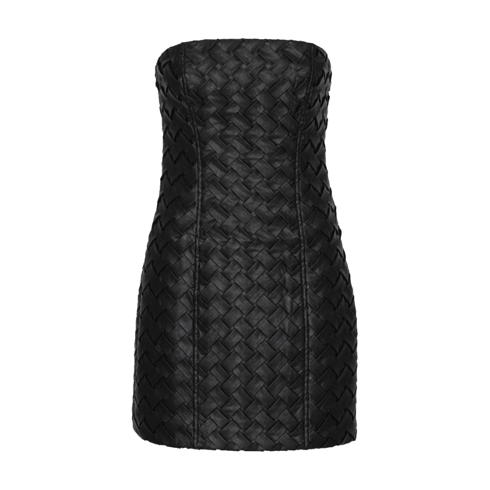 Rotate Birger Christensen Zwarte strapless mini-jurk met geweven design Black Dames