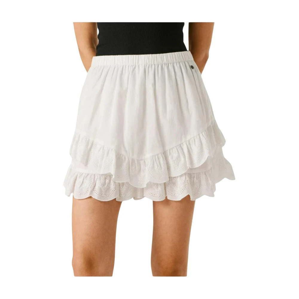 Pepe Jeans Women's White Ruffled Short Skirt - Short Skirts - S - Skirts