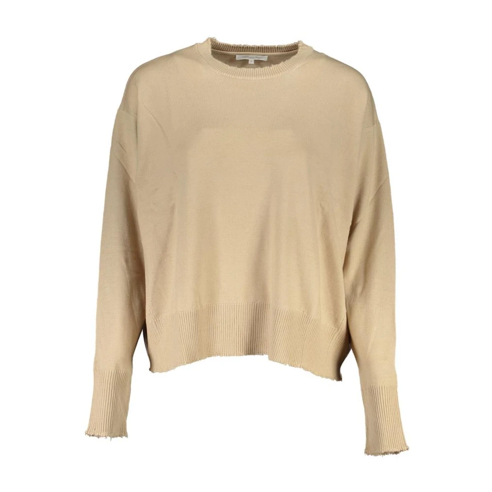 Patrizia Pepe Femme Beige - Pull À Col Rond Avec Détails Contrastés - Pulls - Taille: 40 Fr