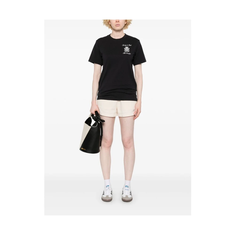 Sporty & Rich Zwart Logo Print Crew Neck T-shirt Black Dames