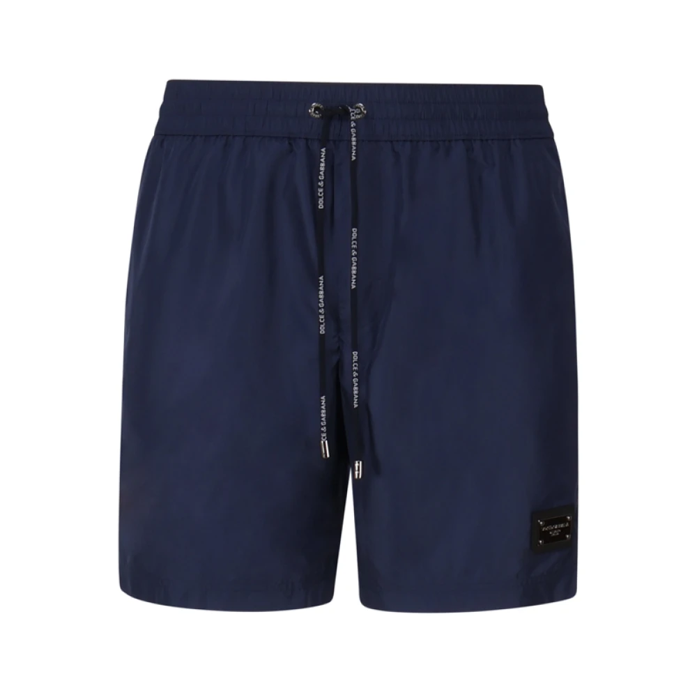 Dolce & Gabbana Men's Blue Swim Shorts With Metal Logo Plate - Image 2