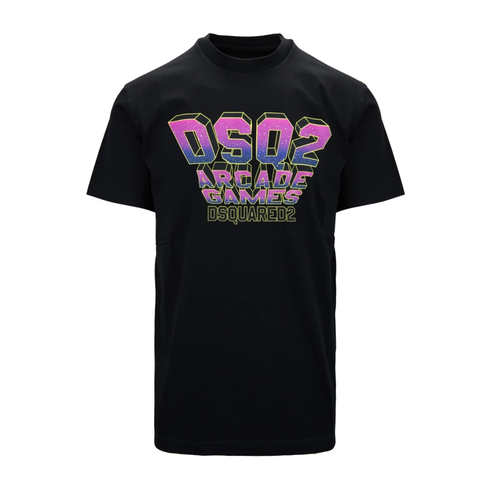Dsquared2 Black T-Shirts, Male, S, Men's Slip-On T-Shirt With Ribbed Edges