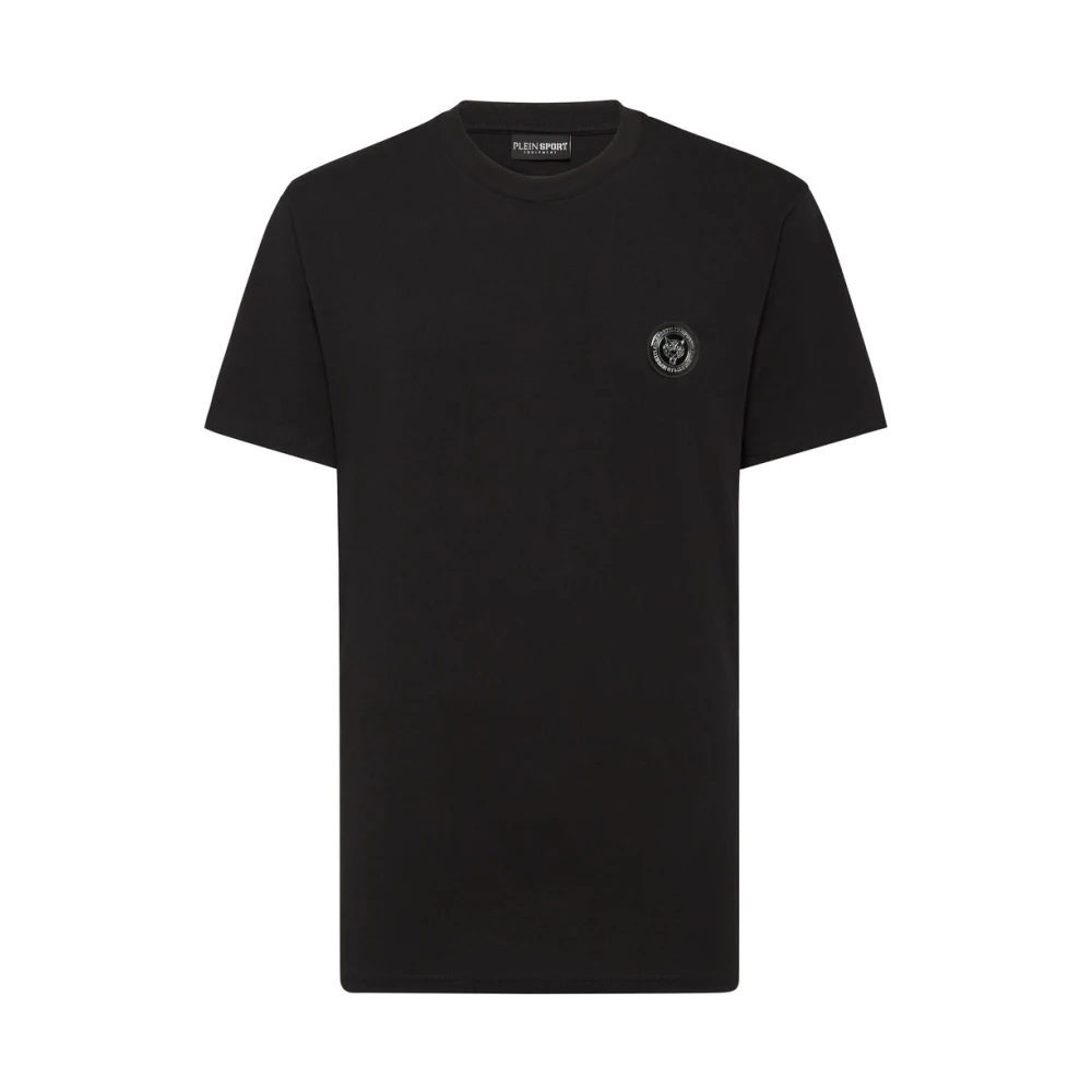 Plein Sport Heren Katoenen T-shirt met Plastic Plaque Black Heren
