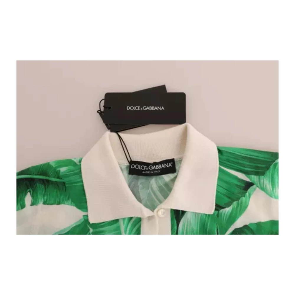 Dolce & Gabbana Banana Leaf Print Silk Polo Shirt Multicolor Dames