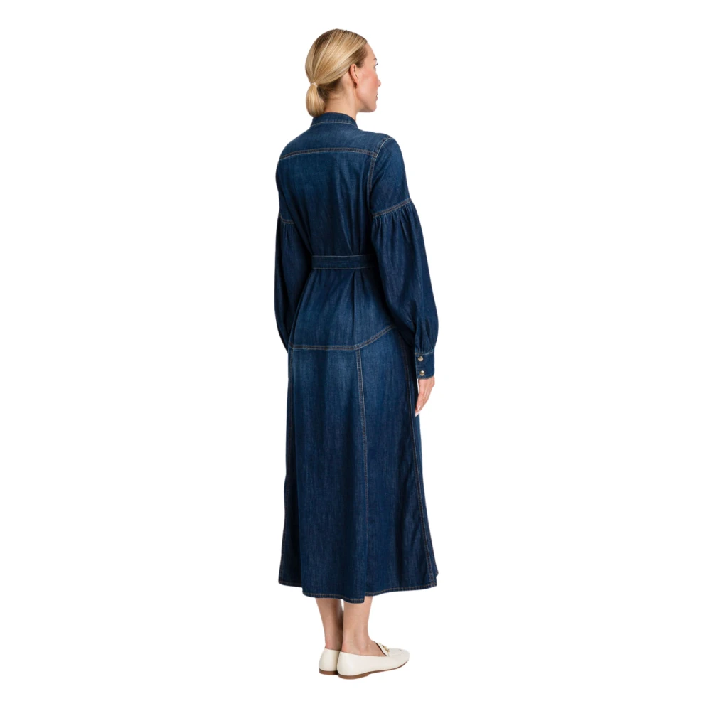 Twinset Denim Lange Jurk met Riem Blue Dames