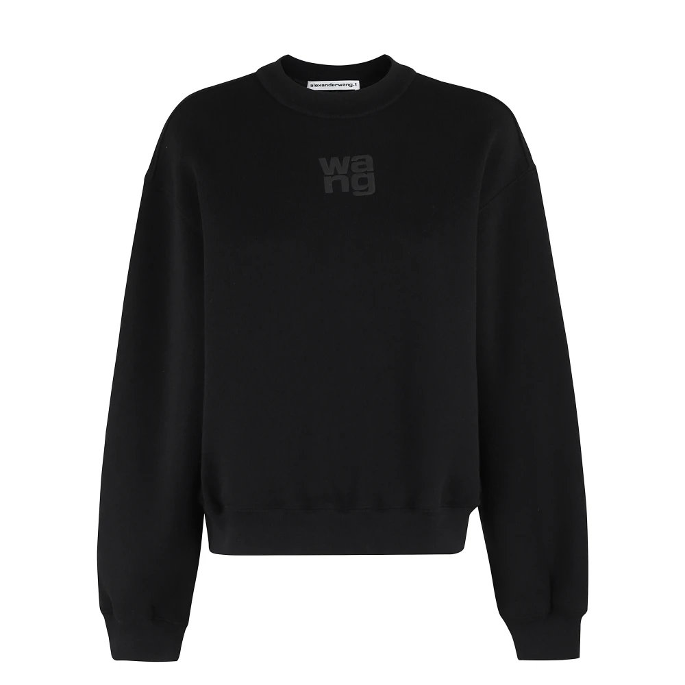 T by Alexander Wang Terry Crew Sweatshirt med Puff Paint Logo Black, Dam