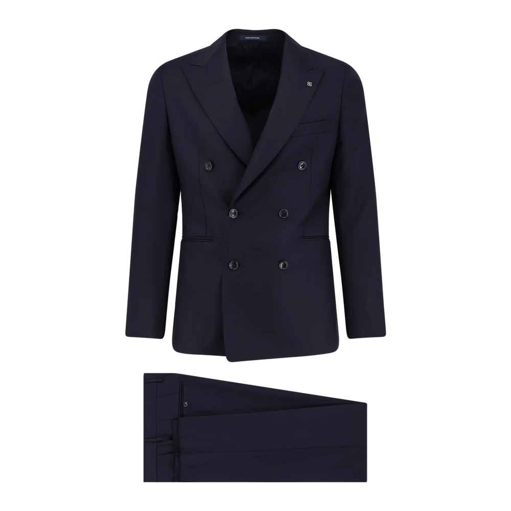 Tagliatore Men's Blue Double Breasted Suits, L, Super 110S Virgin Wool Suit