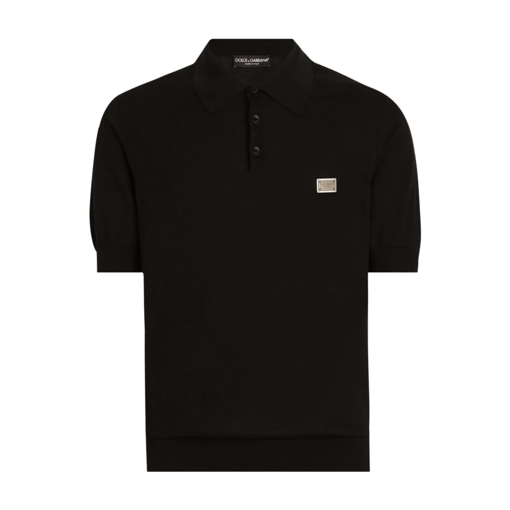 Dolce & Gabbana Monochrome Polo Shirt met Monogram Detail Black Heren