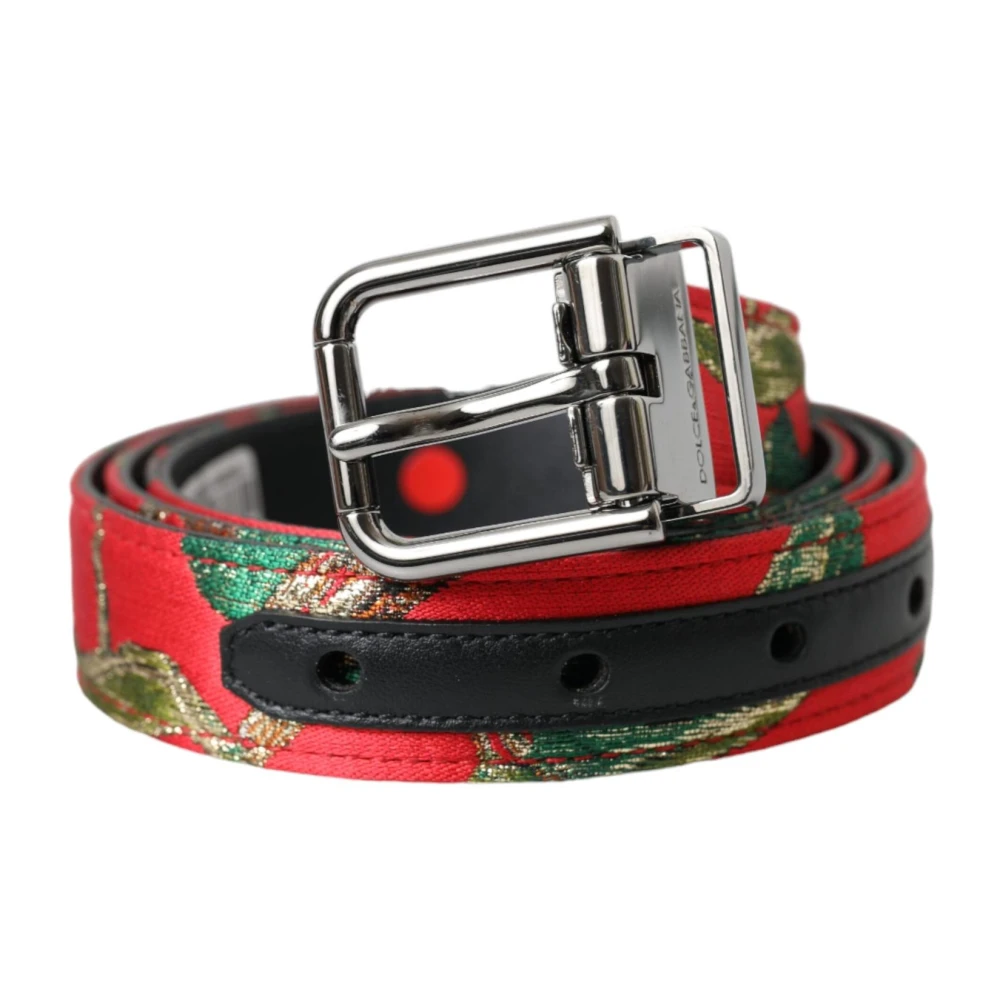 Dolce & Gabbana Men's Red Leather Jacquard Metal Buckle Belt