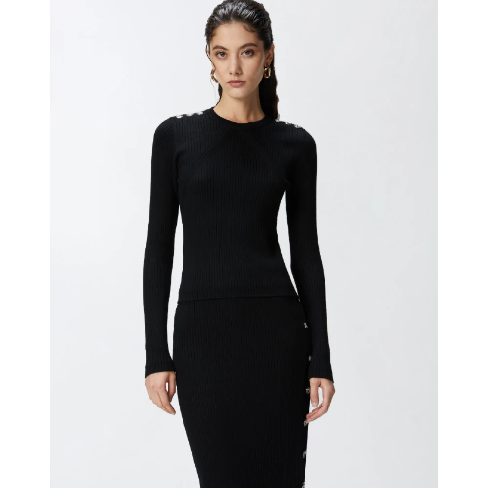 pinko Zwarte wollen trui met ronde hals Black Dames