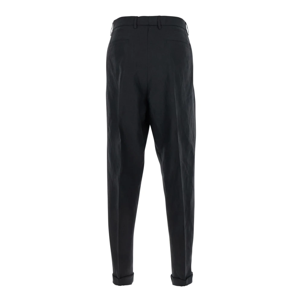 Dolce & Gabbana Zwarte Linnen Broek met Omgeslagen Zoom Black Heren