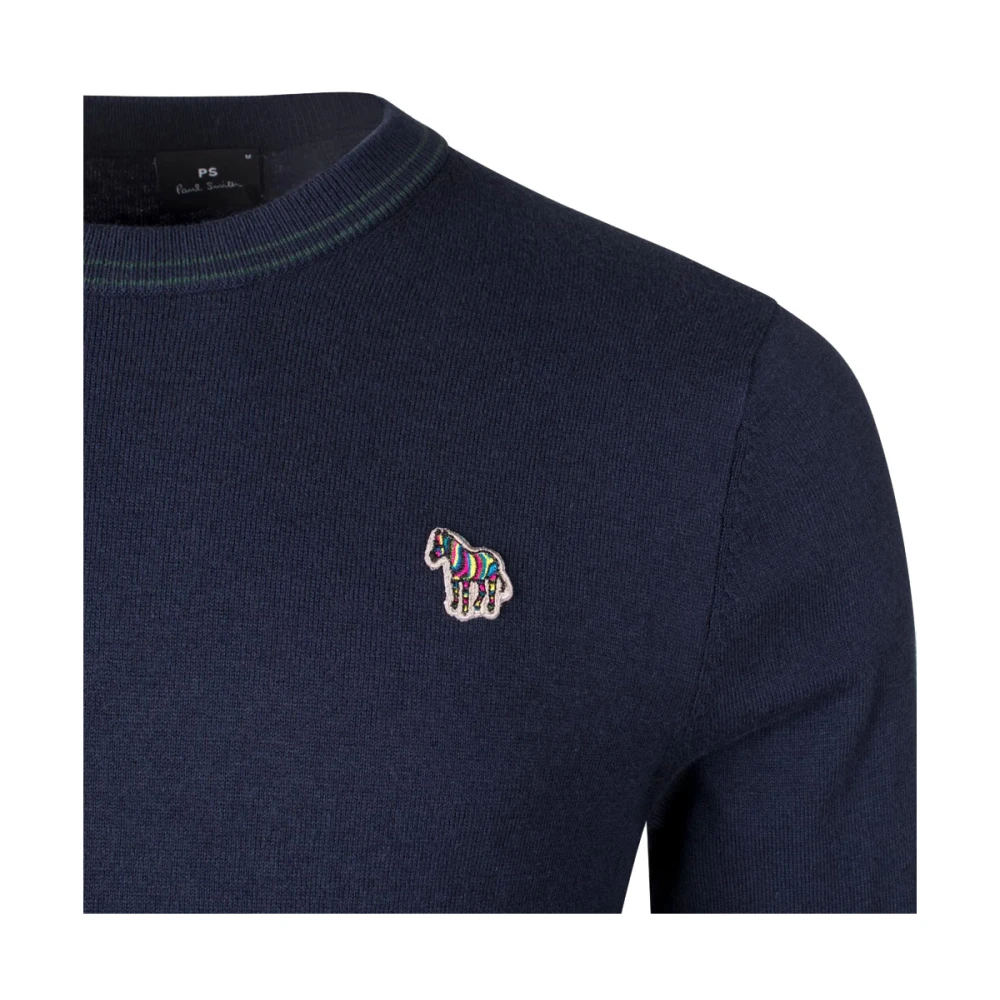 PS By Paul Smith Zebra Badge Gebreide Trui Blue Heren