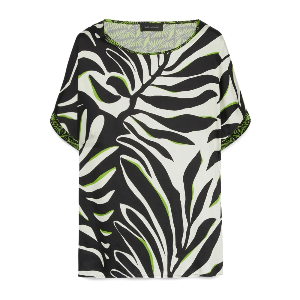 Fiorella Rubino Blouse met bladerenprint Black Dames
