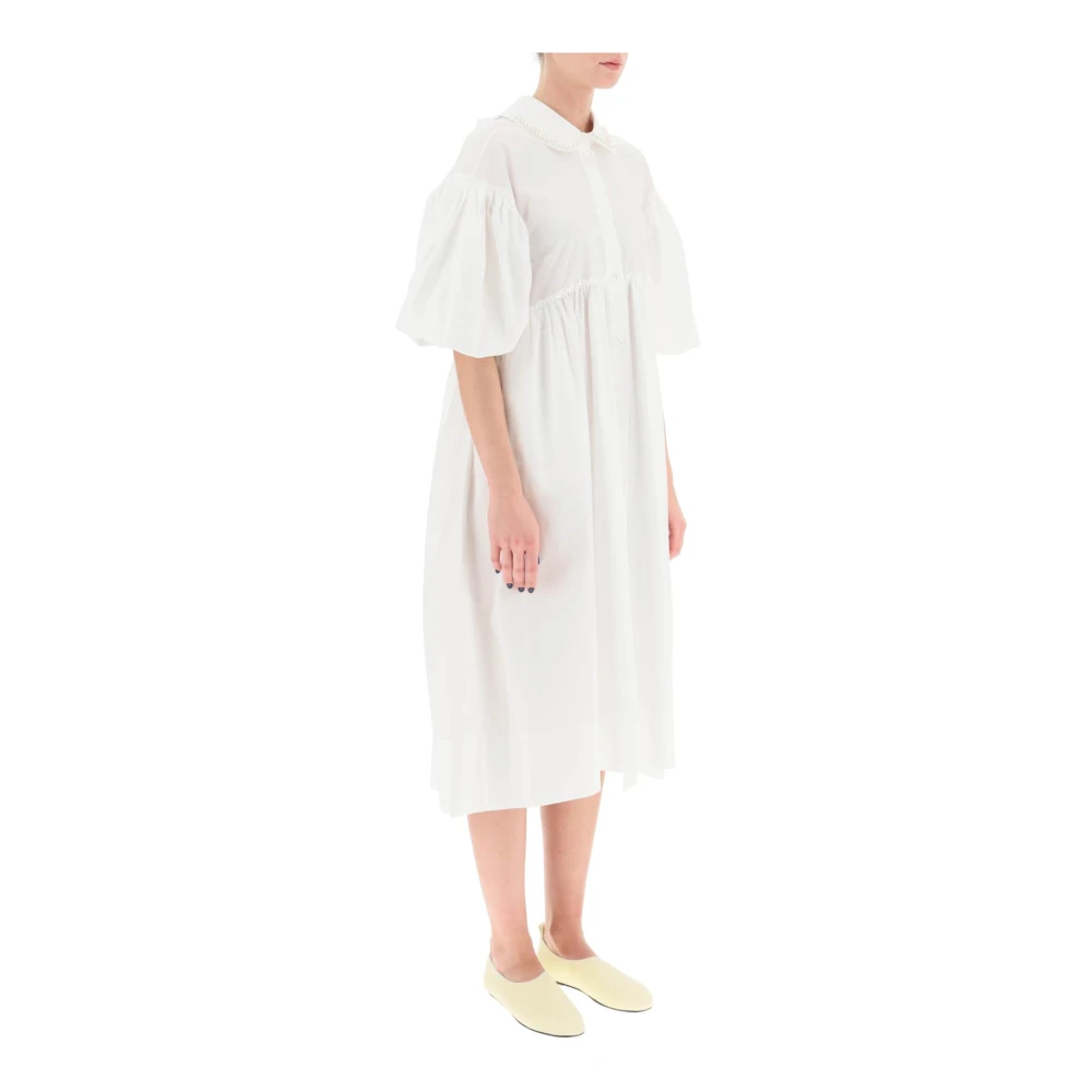 Simone Rocha Poplin jurk met pofmouwen en kraalversieringen White Dames