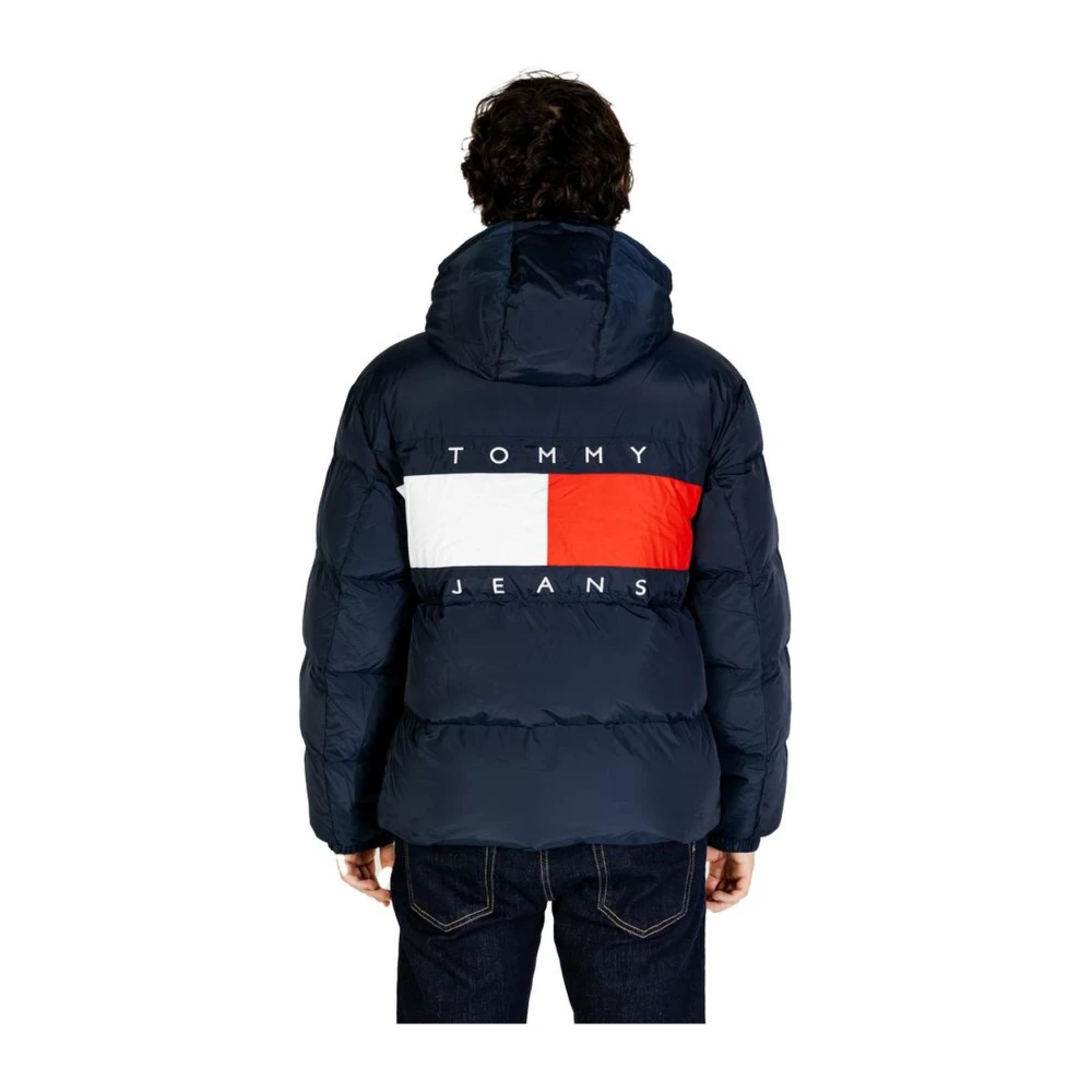 Tommy Jeans Blauwe Polyesterjas Heren Herfst Winter Collectie Blue Heren
