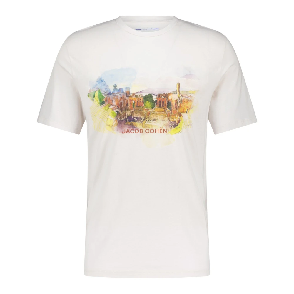 Jacob Cohën Bedrukt T-shirt Ronde hals Losse pasvorm Beige Heren