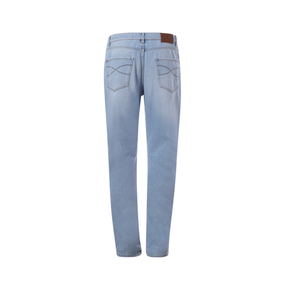 BRUNELLO CUCINELLI Denim Jeans met Tranen en Contrasterende Stiksels Blue Heren
