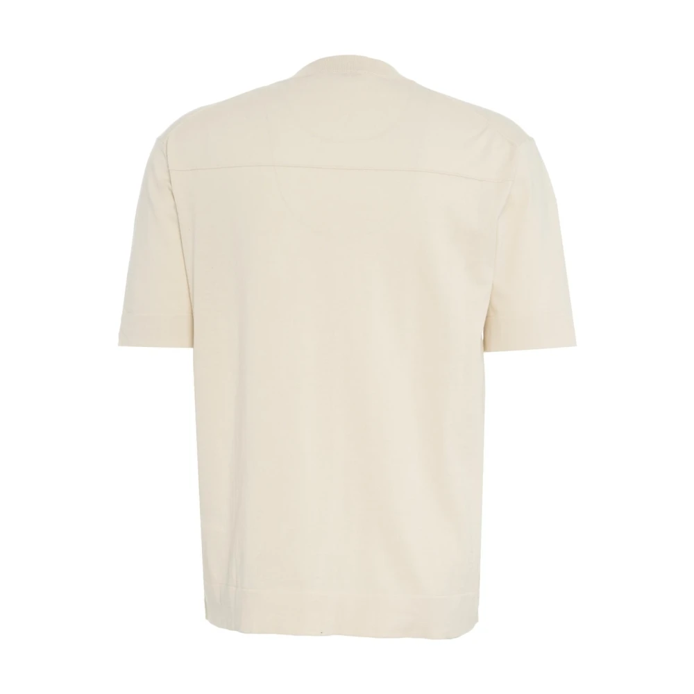Paolo Pecora Wit Gebreid T-shirt met Geribbelde Kraag Beige Heren